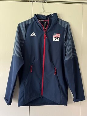 Authentic Adidas USA Volleyball Navy and Red Zip Up Jacket